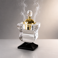 Brûleur d'encens en cristal K9 noir sur piédestal, avec couvercle creux en forme de lune dorée, pot d'aromathérapie en verre facetté, fait main, écologique, pour la maison moderne