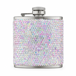 Gourde à whisky scintillante en strass avec bouchon en métal poli et charnière, idéale pour cadeau, bar ou soirée - Product Image 1
