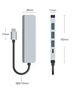 ตัวแปลงฮับชนิด C 5ใน1 Sas เป็น Usb,อุปกรณ์แปลงฮับอเนกประสงค์รองรับ4K Micro SD พร้อมตัวอ่านการ์ด USB3.0 USB C อีเธอร์เน็ต