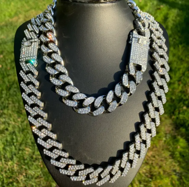 Us7-collier chaîne ras du cou avec diamant glacé pour hommes, bijoux en or blanc et Rose, collier cadeau, 19mm