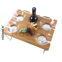 Table à vin pliante en bambou, table de pique-nique portable avec trous pour verres à vin, plateau à fromage et à en-cas pour le camping en plein air