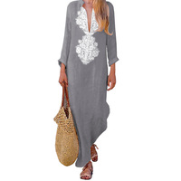 Robe longue en coton de haute qualité, décontractée, col en v profond, style bohème, multicolore, ample, manches longues, 2022
