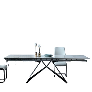 Hiện Đại Gốm Hàng Đầu Hình Chữ Nhật Màu Trắng Bàn Ăn Với 4 Ghế Thép Carbon Cơ Sở 4 Người Đồ Nội Thất Nhà Kim Loại Sắt Phòng Ăn - Product Image 1