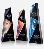 Conception simple cristal clair plaque colorée forme verre noir sport basket-ball MVP Sports Trophy Awards personnalisé
