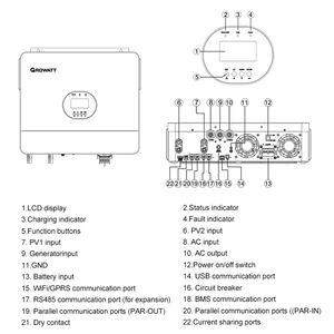 Inversor Híbrido Solar Monofásico Growatt SPE 8-12K de 8/10/12kW 24Vdc - Product Image 5
