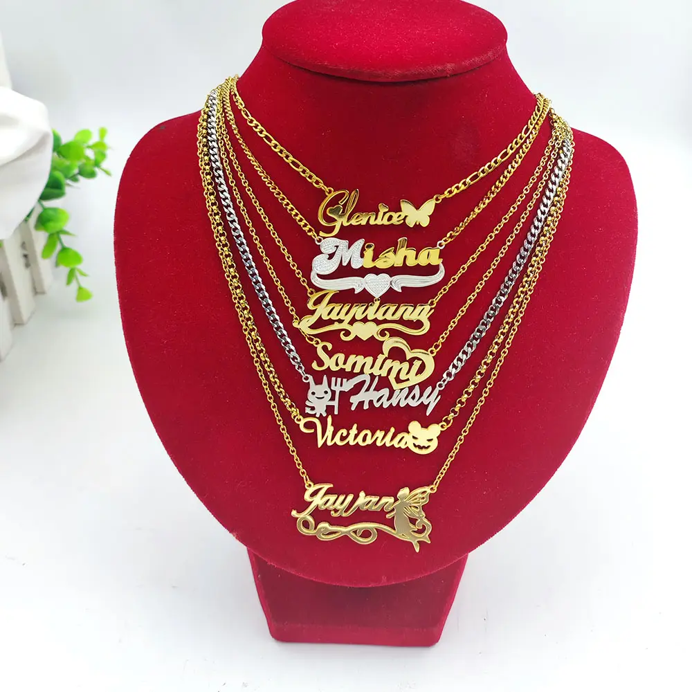 Customized Halloween christmas gifts Jewelry Name Children's Personalized cartoon Letter Necklace Stainless Steel For Kids Women
