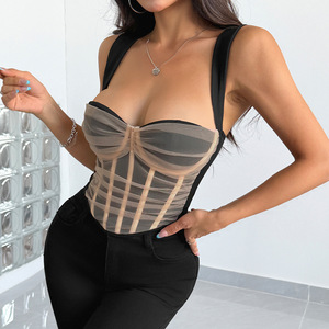 Top Corto con Escote en V, Top Corset con Encaje, Top Corto con Escote Profundo - Product Image 1