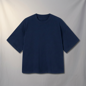 Oversized Men's T-Shirt 100% Cotton Blank Solid Navy Blue O-Neck Short Sleeve Casual Jersey Knitted Fit - Product Image 3