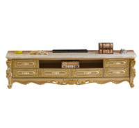 Mesa de Centro de Madera Maciza Clásica Europea de Lujo con Superficie de Madera y Mármol para Muebles de Sala de Estar, Duradera y Compatible con Televisores de 65 Pulgadas