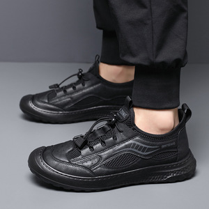 รองเท้าลำลองตาข่ายระบายอากาศสีดำสำหรับผู้ชายรองเท้าผ้าใบแบบสวมน้ำหนักเบาสบายรองเท้ากีฬากลางแจ้งสำหรับผู้ชาย - Product Image 4