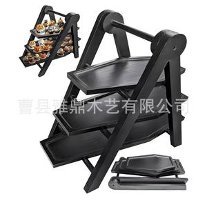Soporte de Madera Gótico para Pastel de Tres Niveles, Negro, Bandeja para Postres de Halloween, Uso en Interiores para Fiestas - Product Image 1