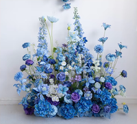 Cascade de fleurs bleues rêveuses, décoration de table, rose de célébrité d'Internet, luxe léger, pour mariage, banquet, hôtel