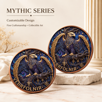 Pièce de monnaie en cuivre fin 999 de 1 oz, Vedrfolnir Faucon Nordique d'Yggdrasil, Artisanat métallique 3D en relief UV coloré effet proof-like