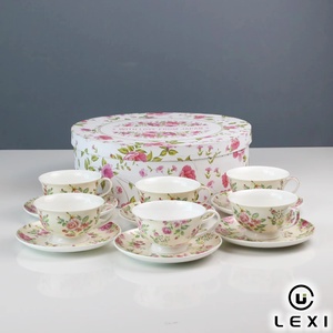 Vintage Floral Porcelain <strong>Tea</strong> <strong>Cup</strong> <strong>and</strong> <strong>Saucer</strong> <strong>Set</strong> with Round Gift Box for Wedding Party Home Decoration <strong>and</strong> Afternoon <strong>Tea</strong> Service - Product Image 1