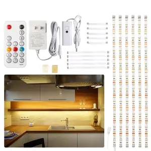 Kit Lampu LED Bawah Kabinet 6 Buah Lampu Strip LED dengan Remote Control Peredup dan Adaptor Dapat Diredupkan