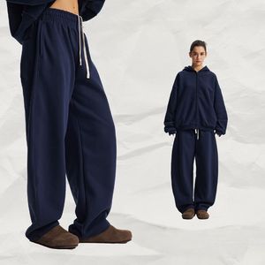 Men's Oversized Black Cotton French Terry Zip-Up Hoodie Sweatpants Baggy Wide Leg Breathable Autumn Streetwear - Product Image 4