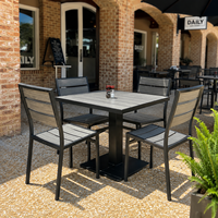 Ensemble de salle à manger en polybois pour restaurant, bistrot, café, résistant aux intempéries, résistant aux UV, avec structure en aluminium et tables et chaises en teck