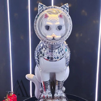 Statue de chat astronaute lumineuse sur pied, thème spatial futuriste, taille réelle, artisanat artistique, pour exposition d'entrée de cinéma