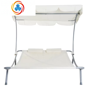Lit de repos double moderne et confortable pour patio extérieur, élégant, avec auvent et oreillers - Product Image 4
