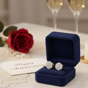 Beautiful Classic Push <b>Back</b> Real Round Natural Diamond Cluster Stud <b>Earring</b> in 14K Yellow Gold for Anniversary - Product Image 2