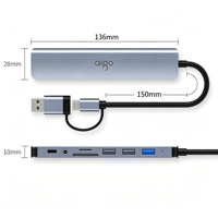 USB-C Çoklu Bağlantı Noktası Genişletici 8'i 1 Arada Hub, SD TF Hafıza Kartı Okuyucu, Öğrenci Günlük Dizüstü Bilgisayar Çevre Birimleri Kurulumu için 3,5 mm Ses Jakı