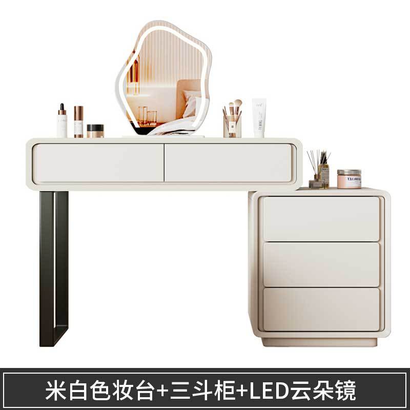 Tocador blanco T4 con tres cajones y espejo LED con efecto nube.