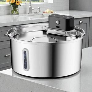 Fontaine à eau automatique durable en acier inoxydable 304 de 3,2 L à commande par capteur avec fenêtre de niveau d'eau et système de filtration pour chiens et chats - Product Image 1