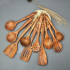 <strong>Kitchen</strong> Spoons for Cooking,10 Pcs Natural Teak Wooden <strong>Kitchen</strong> <strong>Utensils</strong> Set Wooden <strong>Utensils</strong> for Cooking Wooden Cooking <strong>Utensils</strong> - Product Image 3