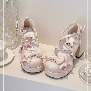 White Lolita <b>Platform</b> <b>Heels</b> With Bowknots And Lace-Up Closure Thick <b>Block</b> <b>Heel</b> Women Shoes Spring Style - Product Image 2