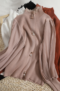 Maglione in tinta unita a maniche lunghe a maniche lunghe lavorato a maglia <span class=keywords><strong>corta</strong></span> da <span class=keywords><strong>donna</strong></span> - Product Image 6