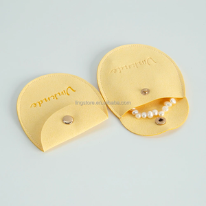 7.8*8.5cm Yellow Embossed Printed Microfiber Portable Jewelry Flap Pouch Luxury Envelope <b>Clip</b> Button Closure Packaging Gift Bag - Product Image 3