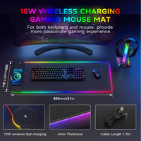 Tapis de souris RGB avec chargeur sans fil 15W à charge rapide, surface ultra-lisse antidérapante, tapis de clavier pour PC, tapis de souris pour jeux