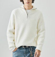 Pull décontracté de luxe pour homme en maille, avec fermeture éclair quart, 70 % coton 30 % soie, 500 GSM, personnalisable avec logo, qualité supérieure, poids lourd, OEM
