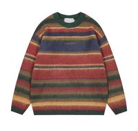 Pull d'hiver personnalisé pour homme, toucher doux, rayé, col rond, anti-rétrécissement, respirant, en laine mohair, motif tricoté