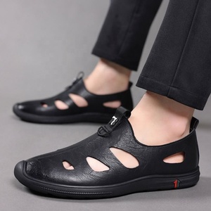 Sandalias de Cuero con Punta Redonda para Hombre, Estilo Deportivo de Verano, Suela de Goma, Entresuela de EVA, Forro de PU de Color Sólido - Product Image 3