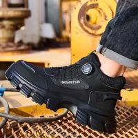 Sepatu Safety Sistem Pengikat Tali Knob Unisex, Pelindung Jari Kaki Baja, Anti Tusuk, Anti Selip, High Top, Kulit Mikrofiber, Lapisan Mesh Bernapas