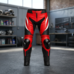 Pantalon de moto en cuir rouge – Protection pour la piste et la route - Product Image 2