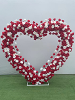 Arche de fleurs artificielles en forme de cœur rouge et blanc pour mariage, fiançailles, fête de la Saint-Valentin, décoration de photomaton