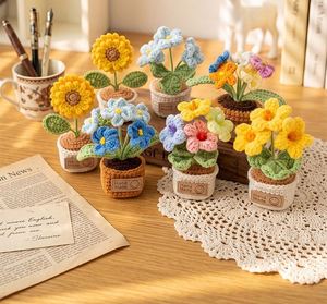 Décoration en peluche fleur de cactus tricotée à la main, plante en pot au crochet, ensemble d'aimants de réfrigérateur, vente directe d'usine, décoration intérieure - Product Image 3