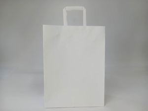 Sac en papier kraft blanc à poignée plate, 100% recyclable, écologique, pour emporter, avec votre propre logo - Product Image 2