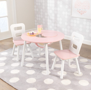 Mesa de almacenamiento redonda y juego de 2 sillas - Rosa y blanco para habitación infantil, muebles infantiles para bebés - Product Image 4