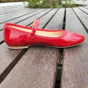 Туфли XINZI женские ручной работы Мэри Джейн из натуральной кожи с круглым носком Красного цвета удобные женские балетные туфли на плоской подошве