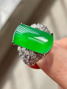 แหวนเพชรทรง Asscher ชุบทอง 18K หรูหรา ประดับพลอยหยกเขียวขนาดใหญ่ 20x11.5x7 มม. หินธรรมชาติ เหมาะสำหรับเป็นของขวัญ - Product Image 3