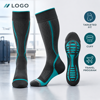 Chaussettes de compression graduées pour mollets, avec tableau de mesure, manchette plus large, bout plat, couleur anthracite turquoise, densité tricotée, entretien et soin.