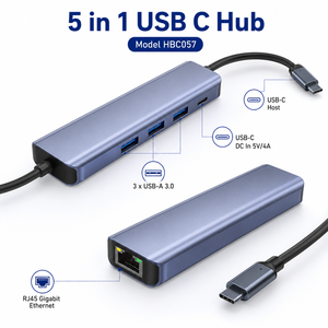 <span class=keywords><strong>Hub</strong></span> USB-C 5 en 1 con Gigabit Ethernet, 3x USB 3.0 5Gbps, Entrada de CC 5V/4A, Adaptador Multipuerto con Carcasa de Aluminio - Product Image 1
