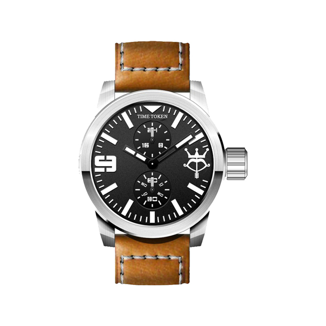 Time Token Brown Men Wrist Watches Genuine Leather Brand Japanese Quartz Movement Watch 5 Atm Waterproof Montres Pour Hommes