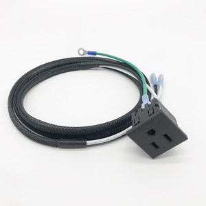 Cable de alimentación de CA NEMA 5-15R personalizado para EE. UU. con arnés de cableado de salida hembra, funda trenzada y cable de tierra con terminal de anillo - Product Image 1