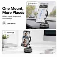 Support magnétique de téléphone pour voiture pliable avec bras métallique, rotation à 360 degrés, hauteur réglable, ventouse lavable, conforme RoHS et REACH