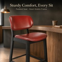 Tabouret de bar en bois massif de style moderne du milieu du siècle, chaise de comptoir rembourrée avec siège en cuir PU pour restaurant, hôtel, bar