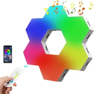 APP Control Hexagon Light 6 Pack Smart LED Wall Lights Modular Music Sync RGBIC Lamp Aesthetic Gaming Room Streaming Decor